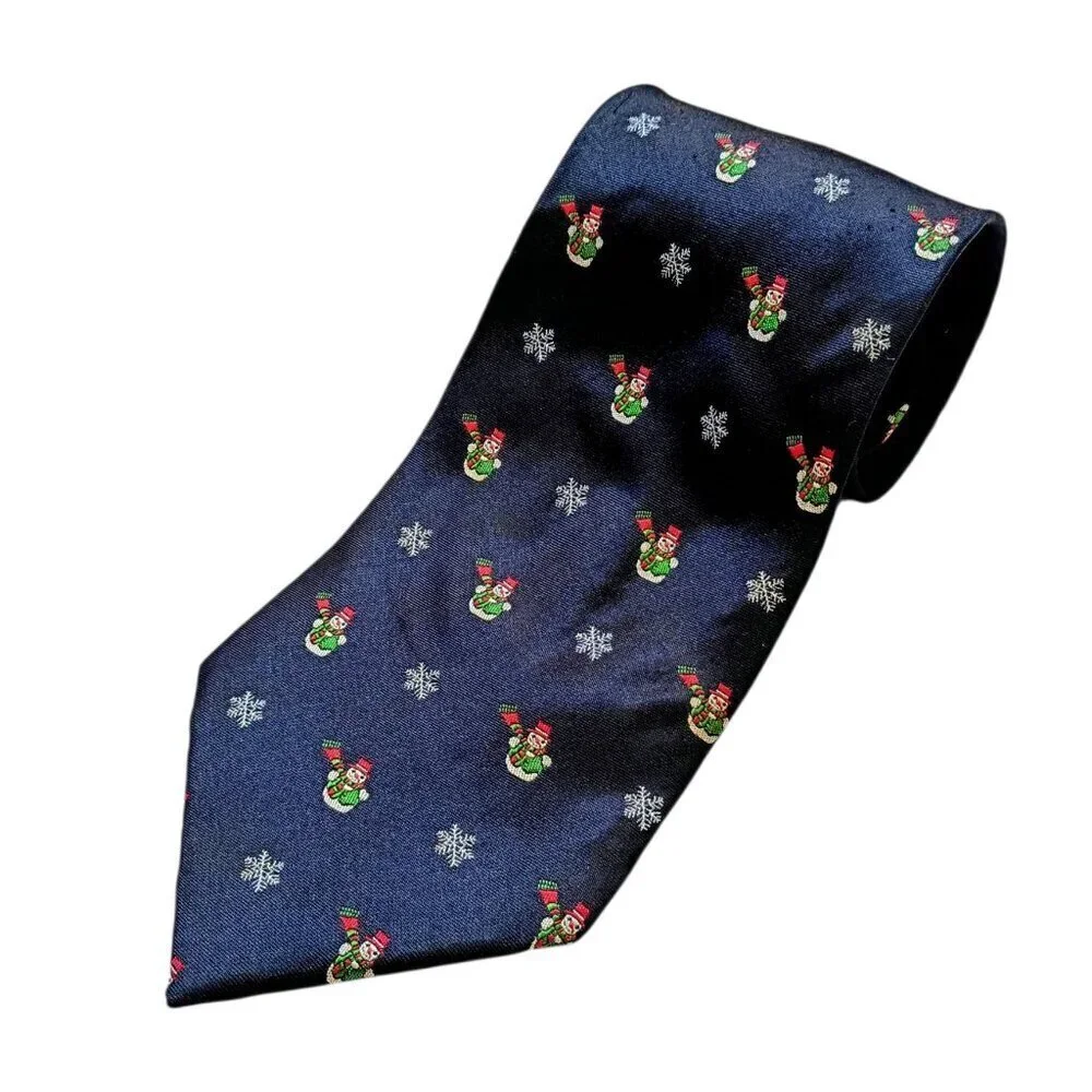 IZOD 100% Silk Tie Men’s Blue Snowman Snowflake Holiday Christmas Neckwear